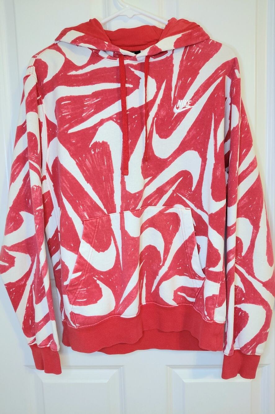 Nike Sportswear Club Fleece All Over Print Swoosh Hoodie Red/White Sm Scribble